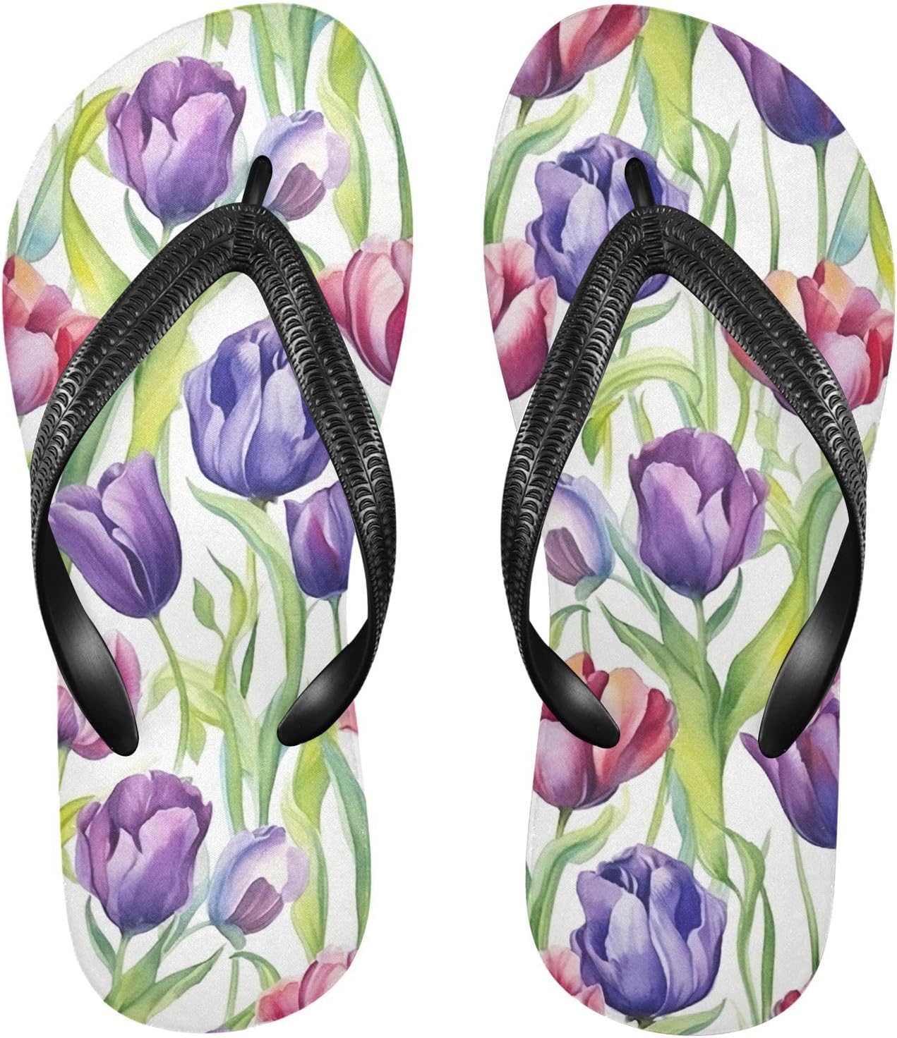 

Тапочки с рисунком тюльпанов, фиолетовые цветы, листья, пляжные шлепанцы, резиновые нескользящие летние шлепки для женщин и мужчин Sinestour