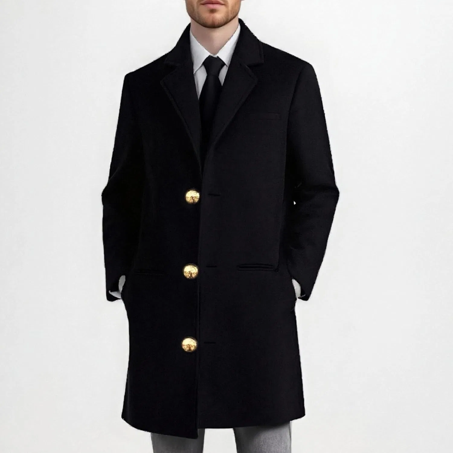 Generic Зимнее пальто мужское Blend Trench Coat с отложным воротником Camel — фото 4