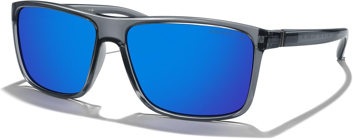 

Прямоугольные поляризованные спортивные солнцезащитные очки MERRY'S для мужчин и женщин, для езды на велосипеде, вождения, рыбалки, с защитой UV400, модель S8225, Bright Tra Gray Frame/Gray Metal/Dark Blue Mirror Lens