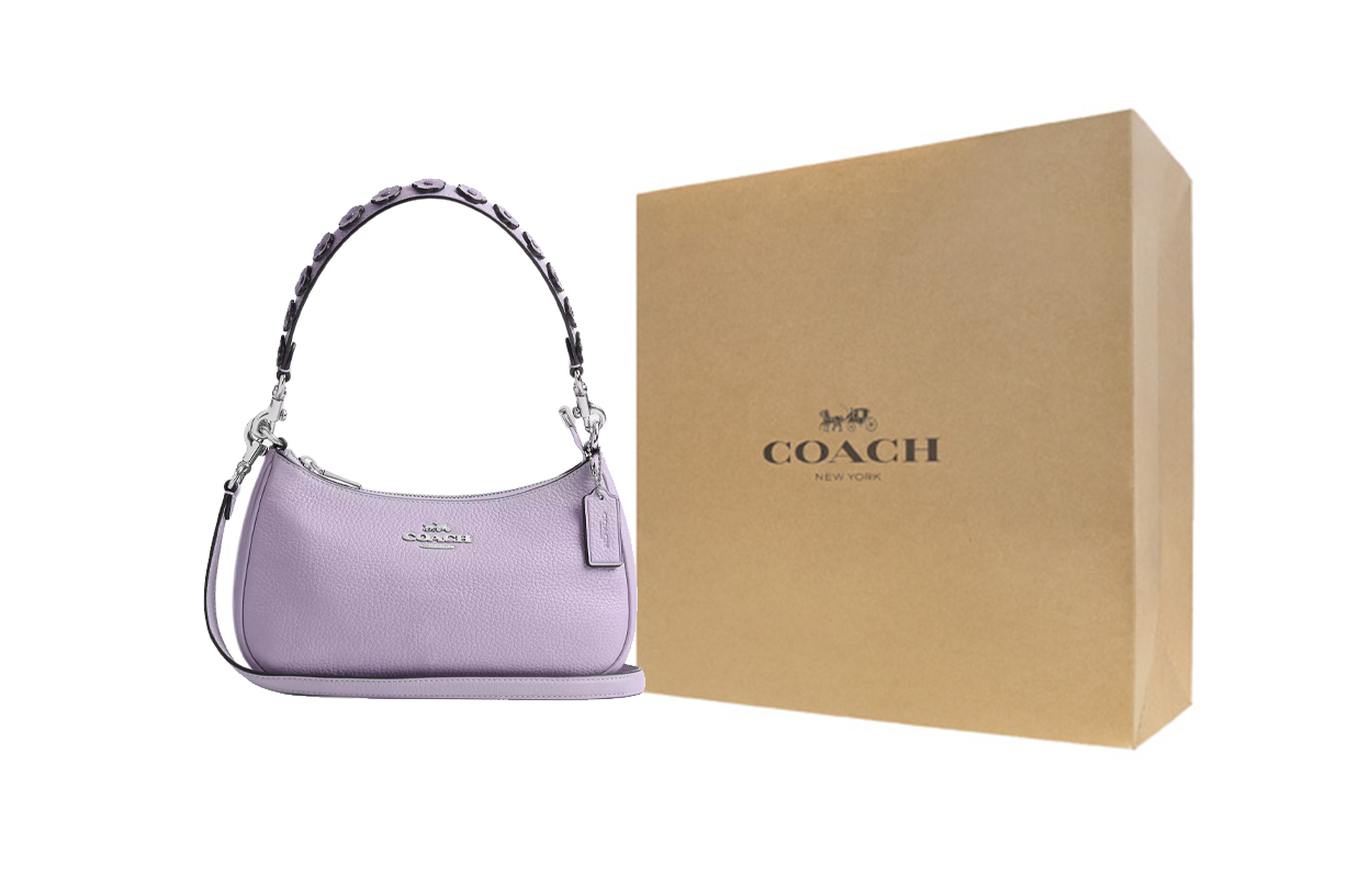 

COACH Сумка через плечо Teri Pebble Leather, кроссбоди, женская средняя фиолетовая