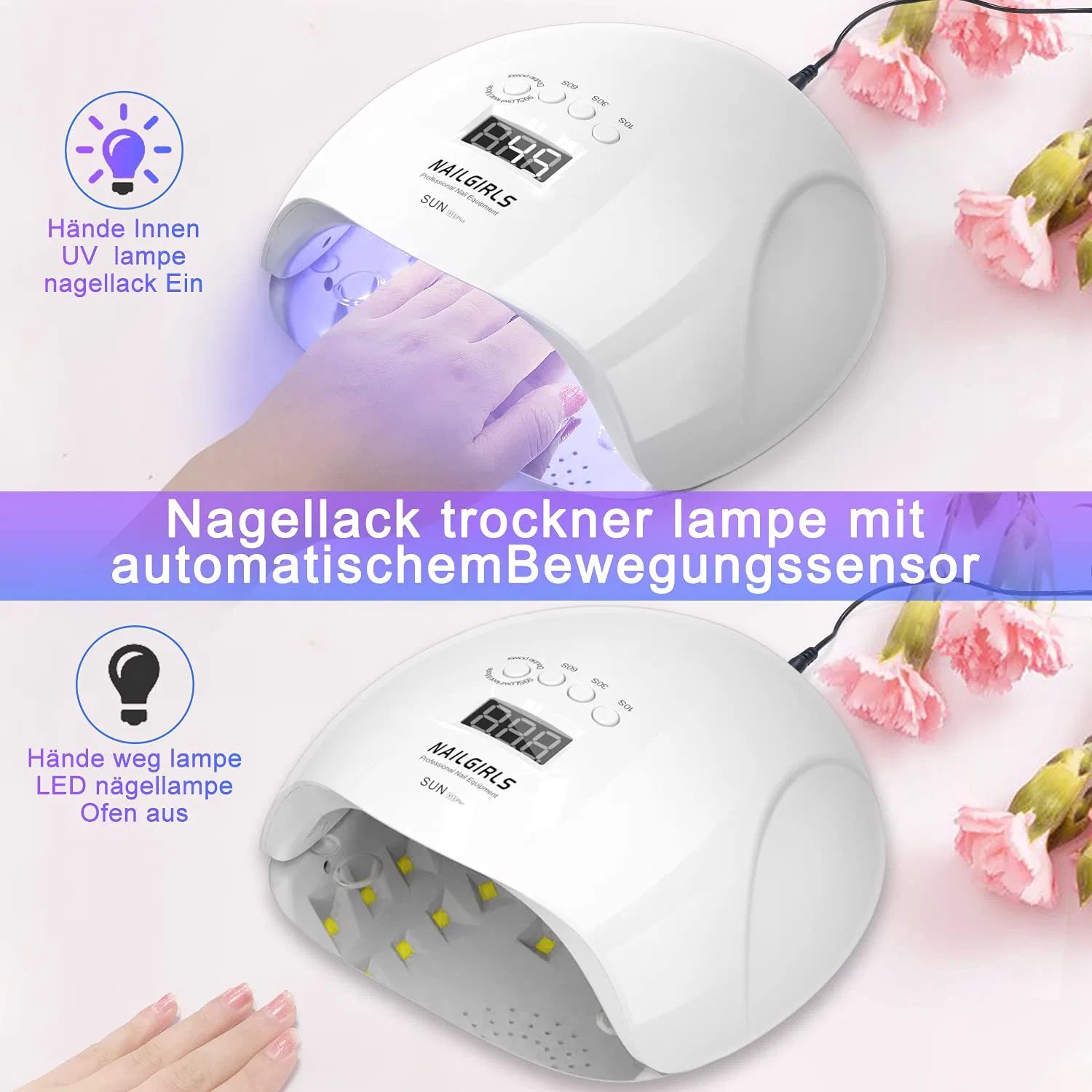 LED UV лампа для ногтей NAILGIRLS 150 Вт Nailgirls, 150W White — фото 4