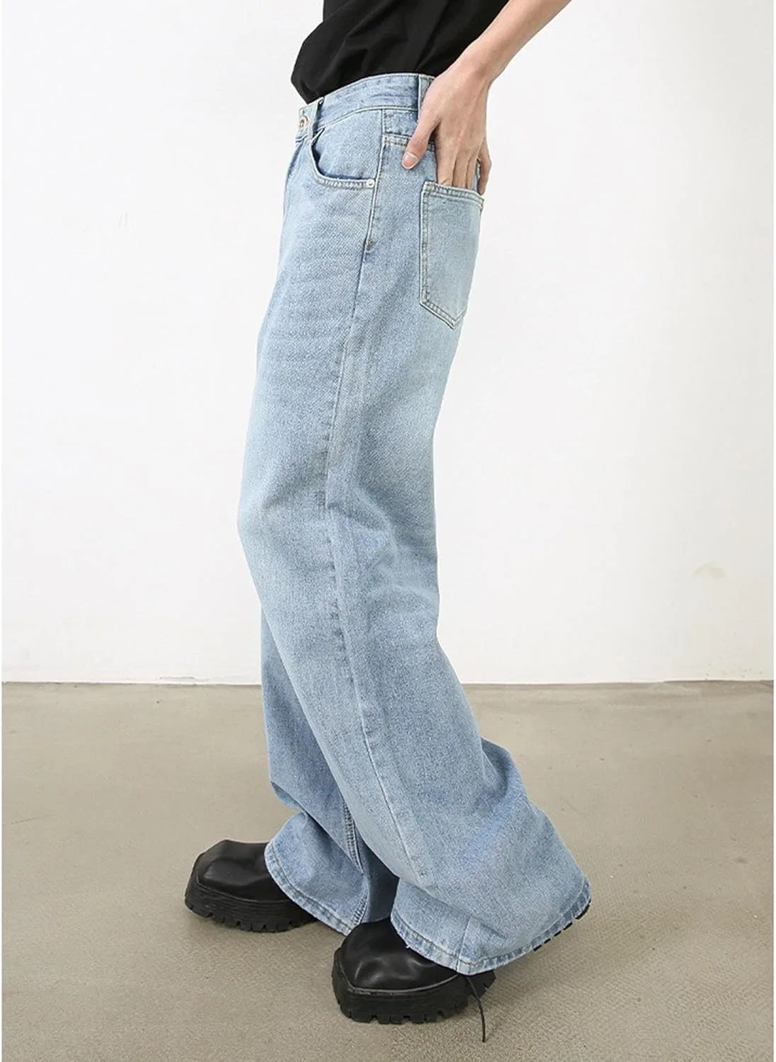 Джинсы свободные Men's Baggy Jean Wide Leg Carpenter Denim Jeans Loose Fit 90s Denim Skater Vintage Streetwear, Light Blue 3 — фото 2