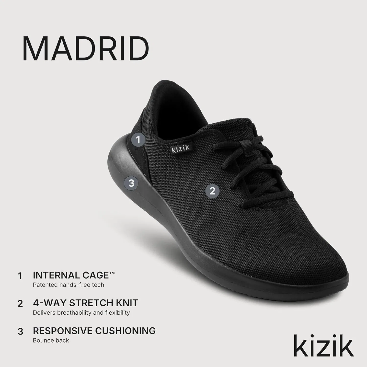 Кроссовки Kizik The Madrid Eco-Knit, Black — фото 2