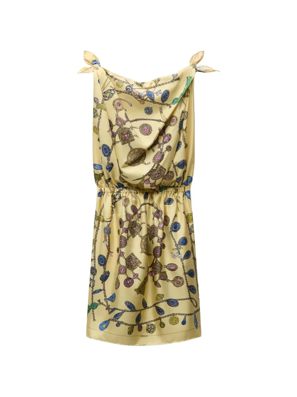 Приталенное мини-платье с принтом и воротником-хомутом VERSACE, желтый