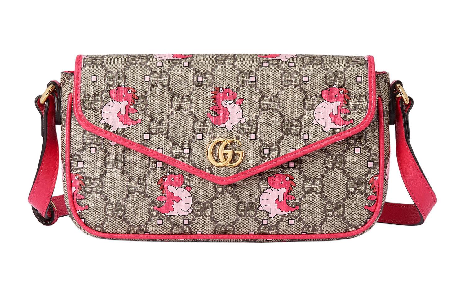 

GUCCI Кожаная сумка через плечо миниатюрная женская Ebony Beige Pink