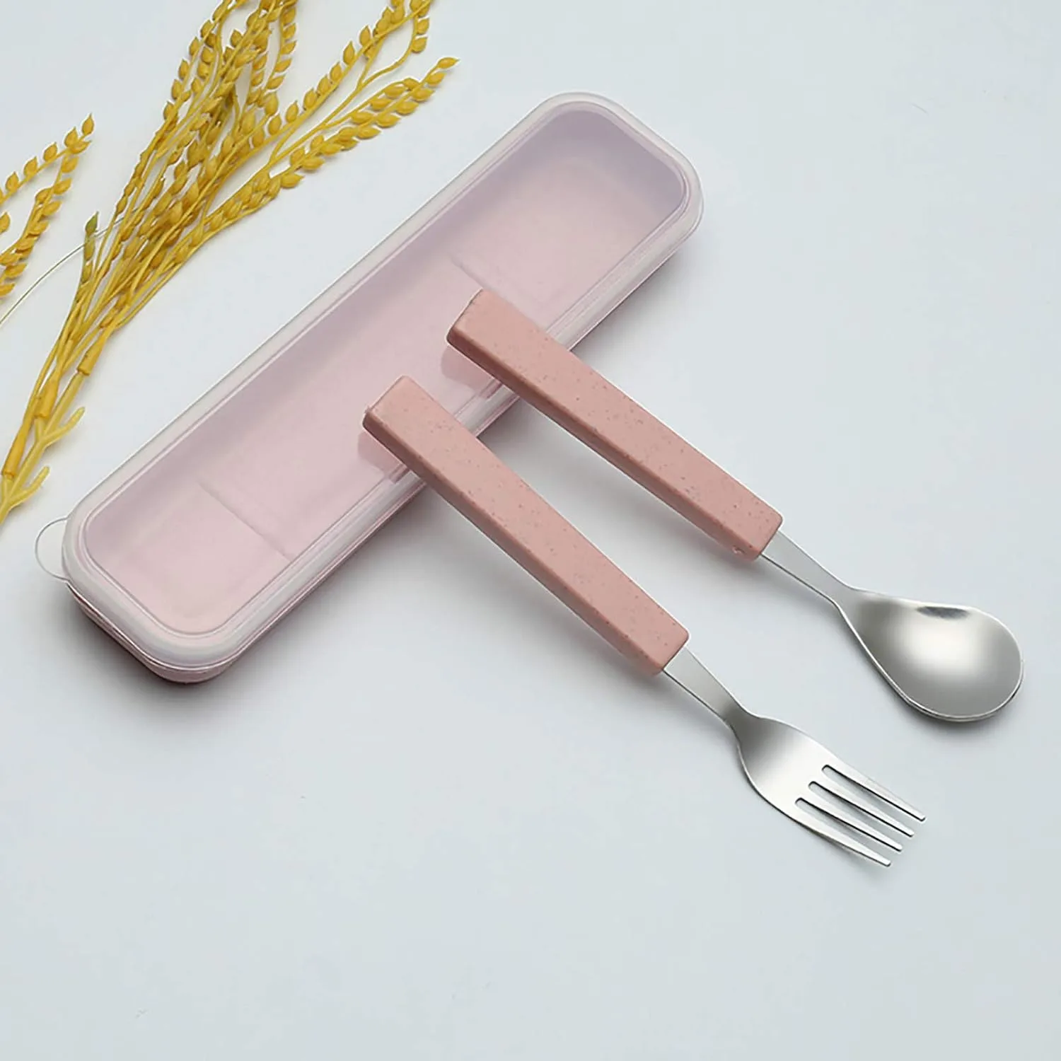 VANRA 2-Piece детский набор столовых приборов 18/10 из нержавеющей стали, ложка и вилка для детей, с дорожным чехлом (Chrome Finished, Pink) — фото 4
