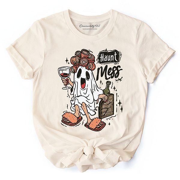 

Футболка с призраком-любителем вина, смешная футболка на Хэллоуин Ornamentallyyou, Natural