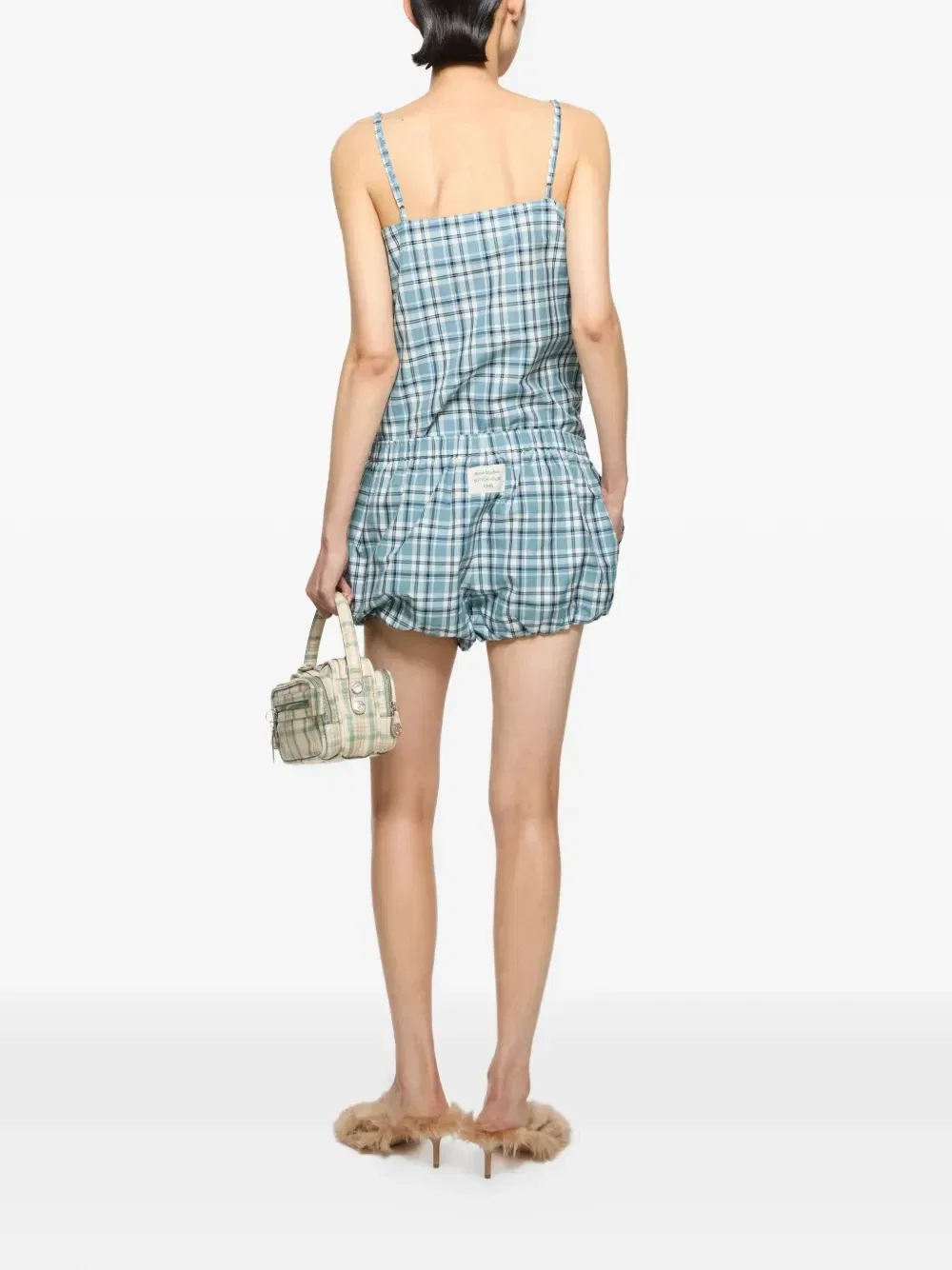 Шорты-баллончики в шашечку Acne Studios, синий — фото 3