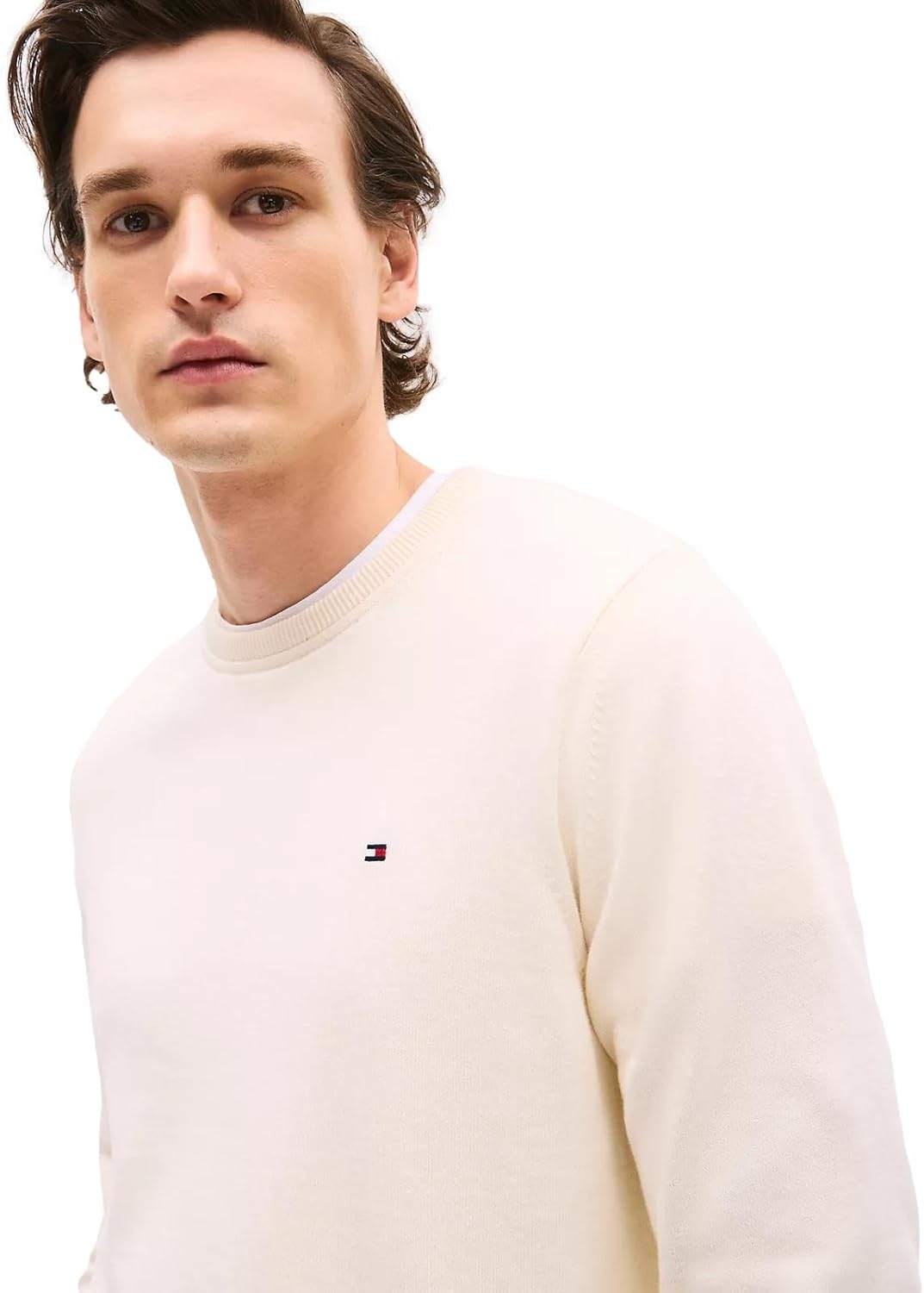 Мужской фирменный однотонный свитер с круглым вырезом TOMMY HILFIGER из коллекции 2025 года, Calico — фото 2