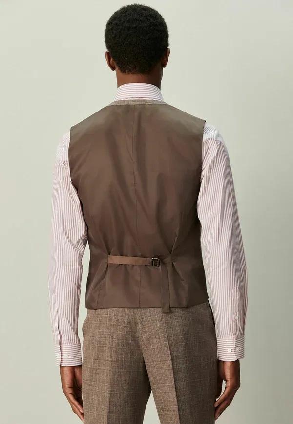 Жилет Regular fit trimmed check suit, Next, коричневый — фото 3