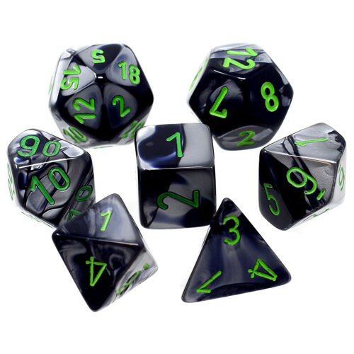 

Игровые кубики Gemini Poly 7 Set: Black-Grey/Green Chessex