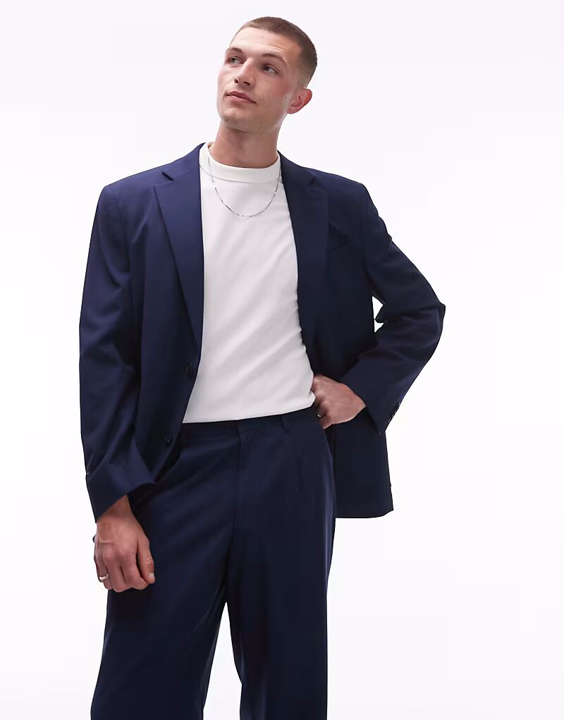 

Деконструированный пиджак свободного кроя синего цвета Topman