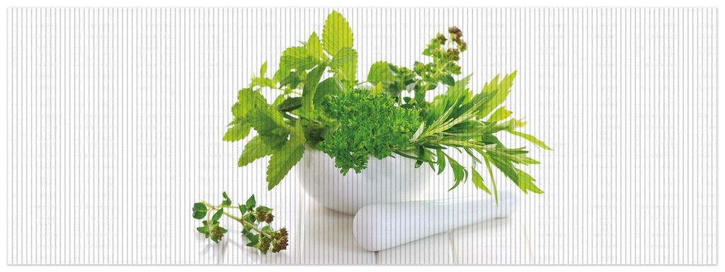 

Коврик для душа Wallario, нескользящий коврик, коврик для ванной, коврик для ног, мир трав - различные травы в белой ступке, размер примерно 180 х 65 см, белый