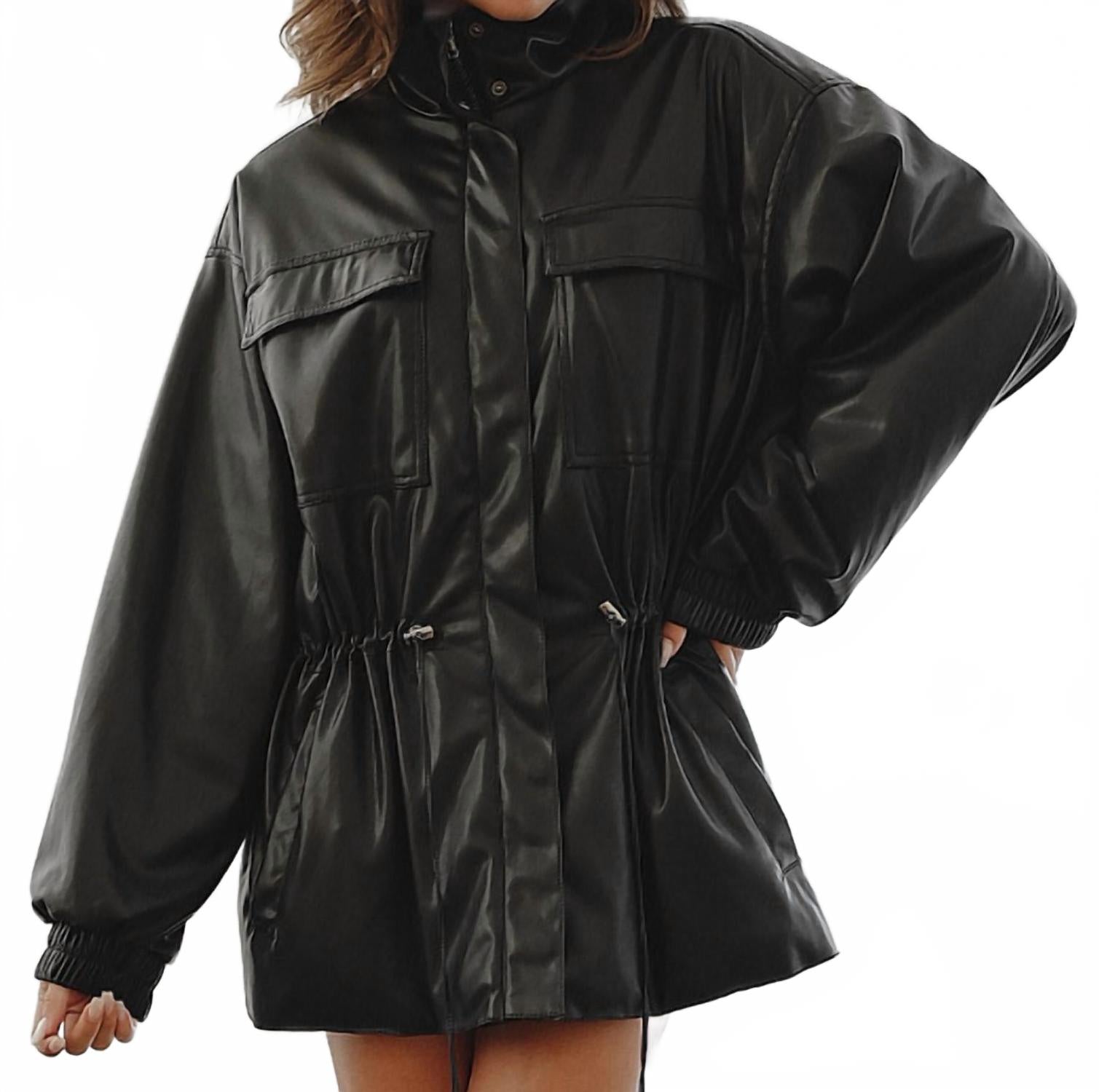 

Кожаная куртка на шнурке черного цвета Beige Botany, черный