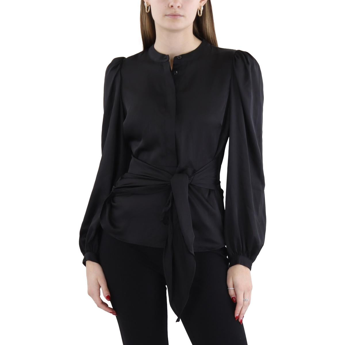 

Женский топ с завязками спереди и длинными рукавами, с баской Donna Karan, черный