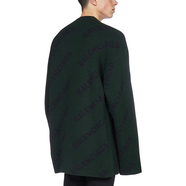 Свитер all over logo crewneck wool knit sweater 'dark green' Balenciaga, зеленый — фото 3