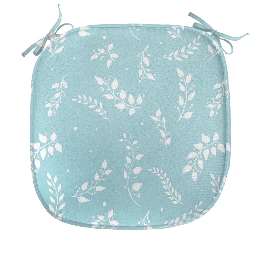 

ABAKUHAUS Подушка из дерева для стульев в столовой, цветущие листья хвороста, декоративная водонепроницаемая подушка с ремнями для кухонных сидений, 40 см x 40 см, бледно-голубой, белый, синий