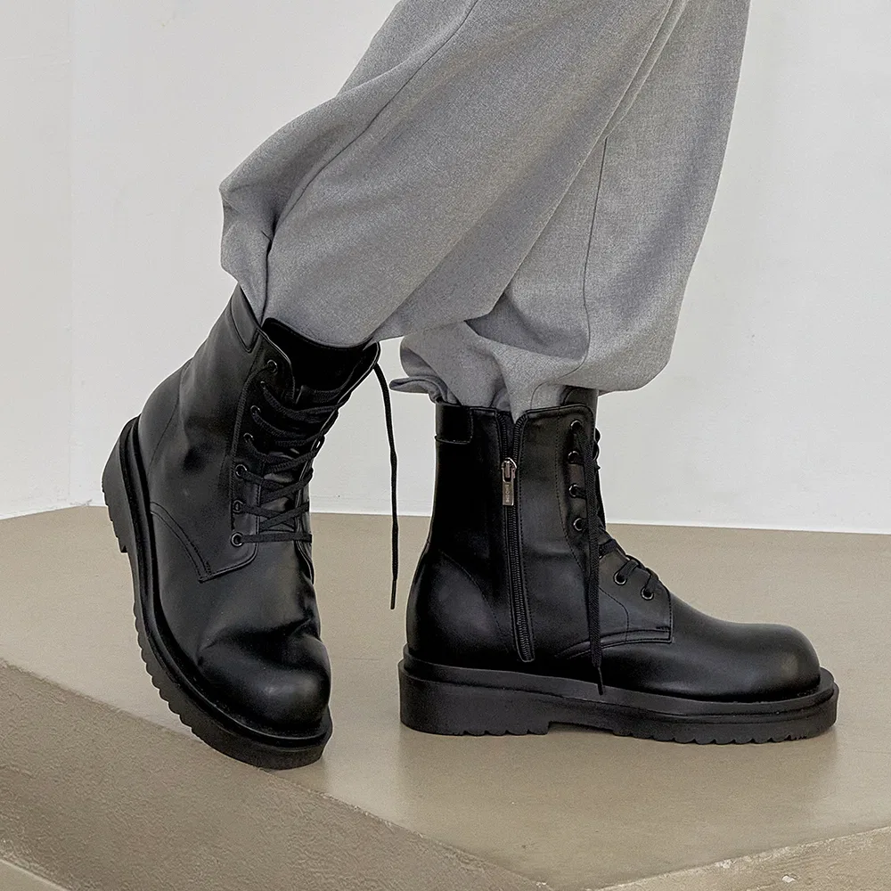 Ботинки шнурованные Kyle Lace-up Height Increase Walker Boots из искусственной кожи, черные