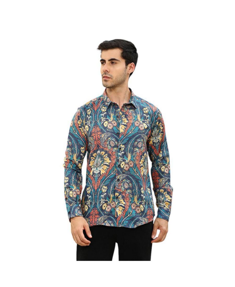 

Мужская рубашка Эгейский синий с цветочным принтом и надписью Opulance Campus Sutra, Blue