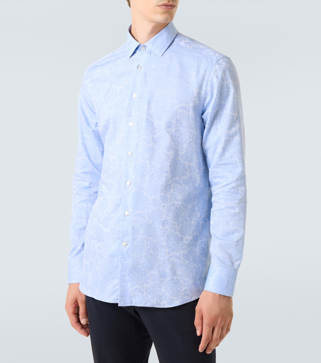 Флоральная хлопковая рубашка жаккард Etro, Sky Blue — фото 3