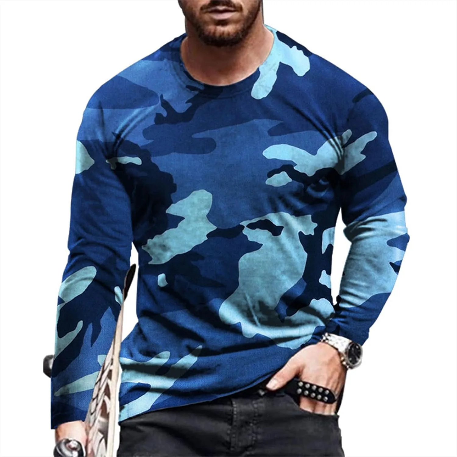 

Мужская футболка с длинным рукавом Casual Camo Graphic для спорта Auwer