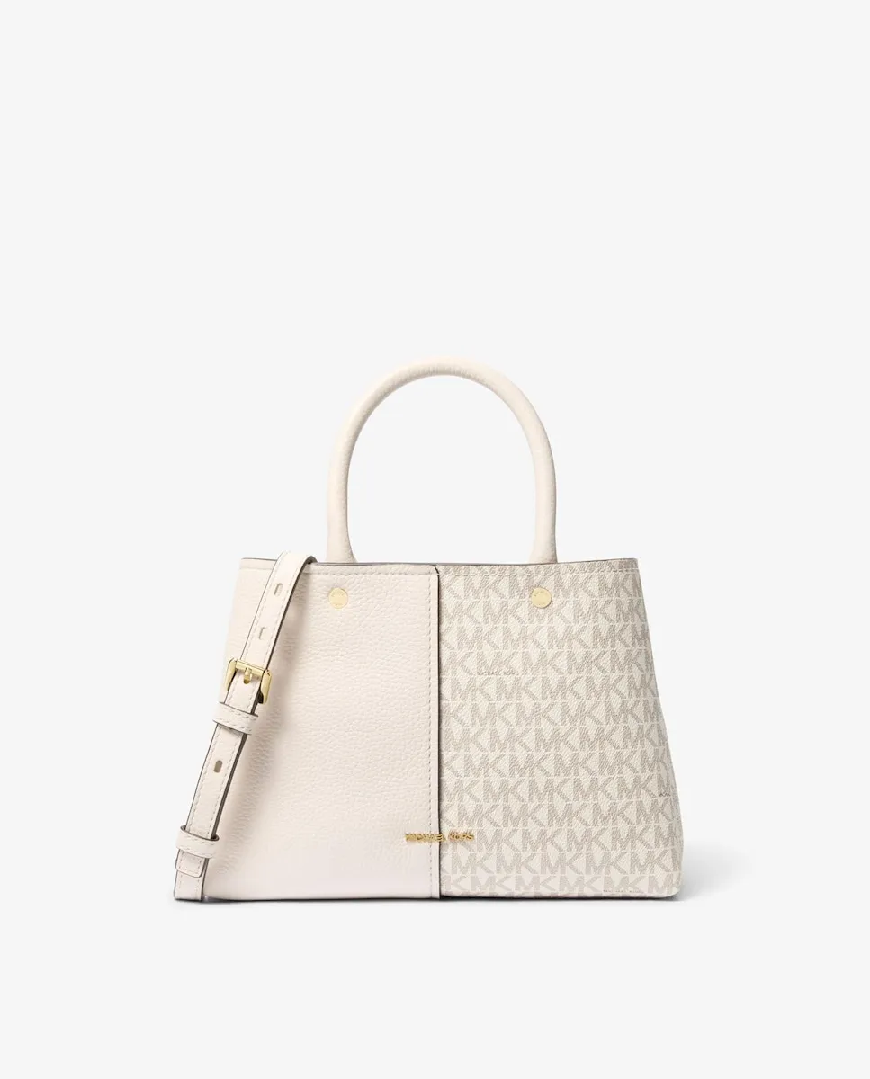 

Сумка-сатчел Flora с логотипами, трансформирующаяся в сумку через плечо Michael Michael Kors, кремовый