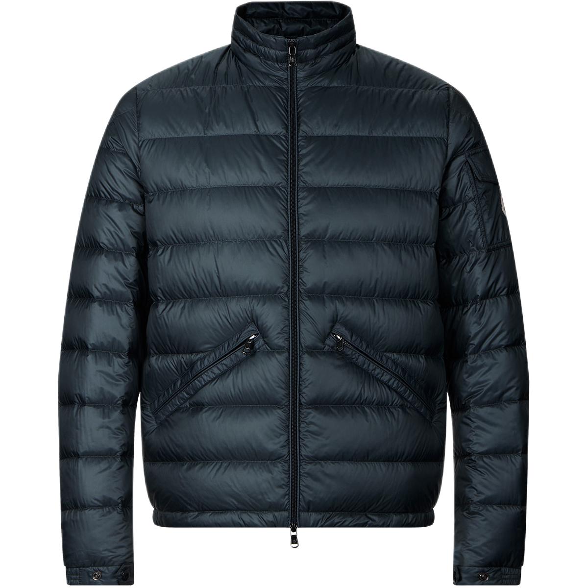 

Moncler Пуховая куртка унисекс, сине-серые, с воротником-стойкой, средней высоты