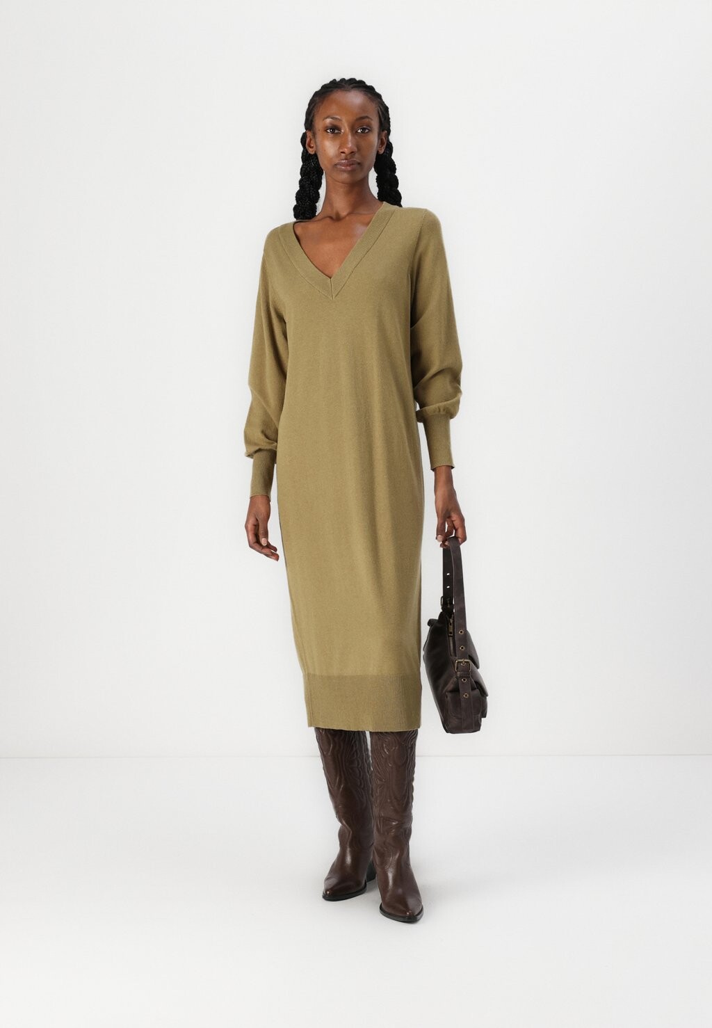 

Платье-джемпер VIAMANDA LONG V NECK DRESS VILA, оливковый