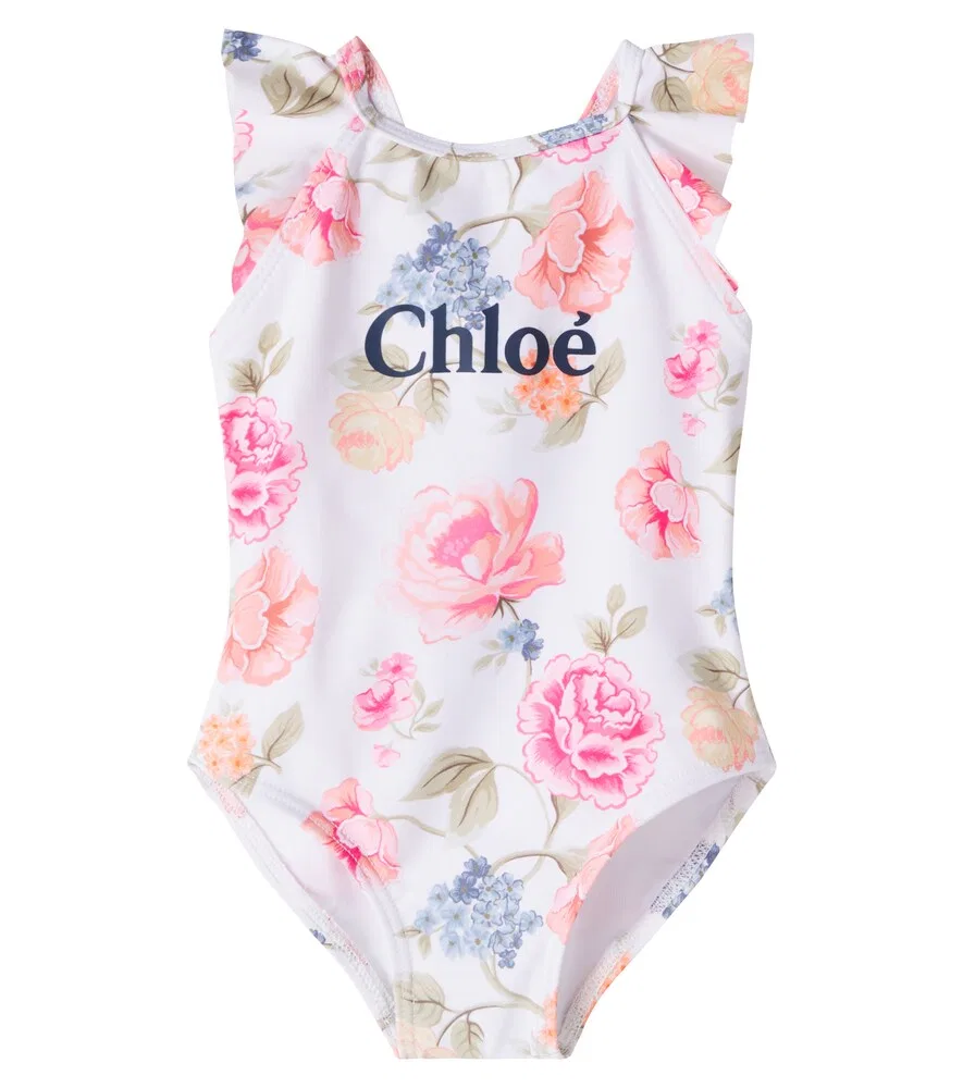 Детский купальник с цветочным принтом и логотипом Chloé Kids, мультиколор