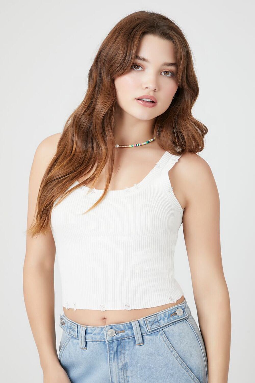 

Майка из рваного свитера и трикотажа Forever 21, белый