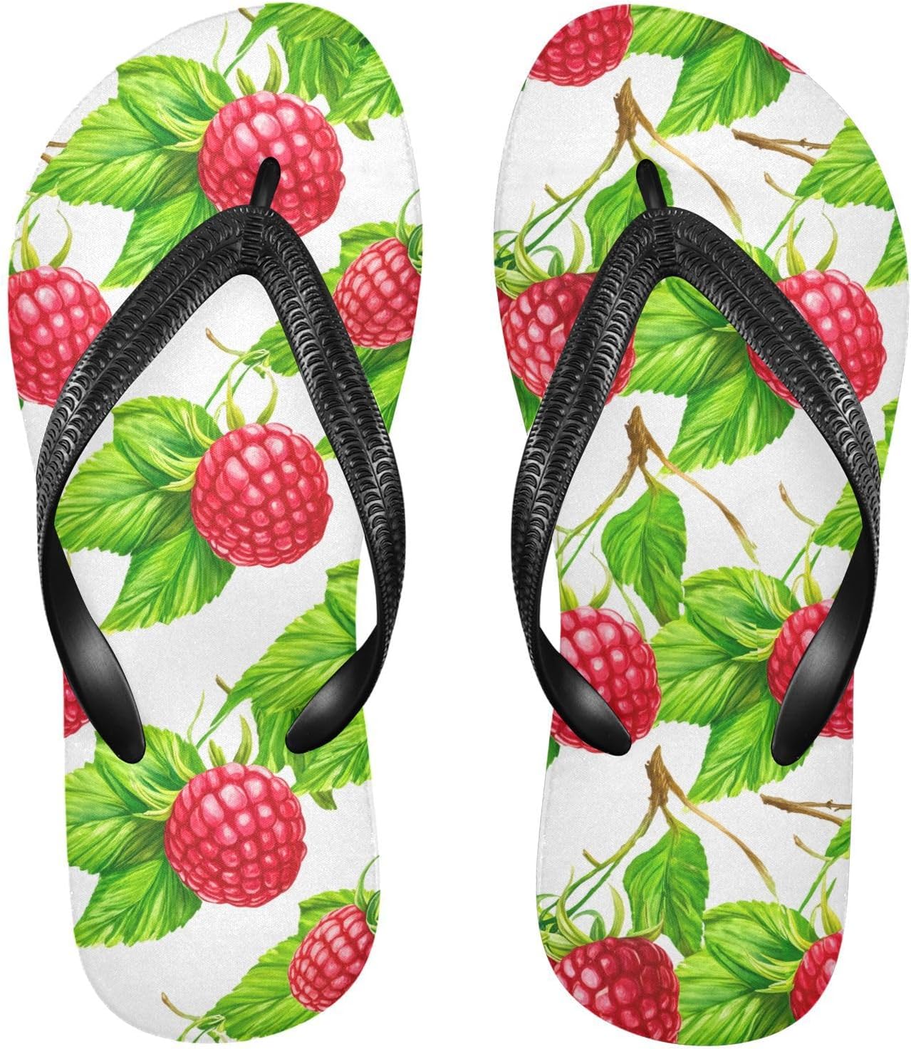 

Шлепанцы с рисунком листьев и красной малины для пляжа, душа, резинескользящие летние тапочки для мужчин и женщин для прогулок Sinestour