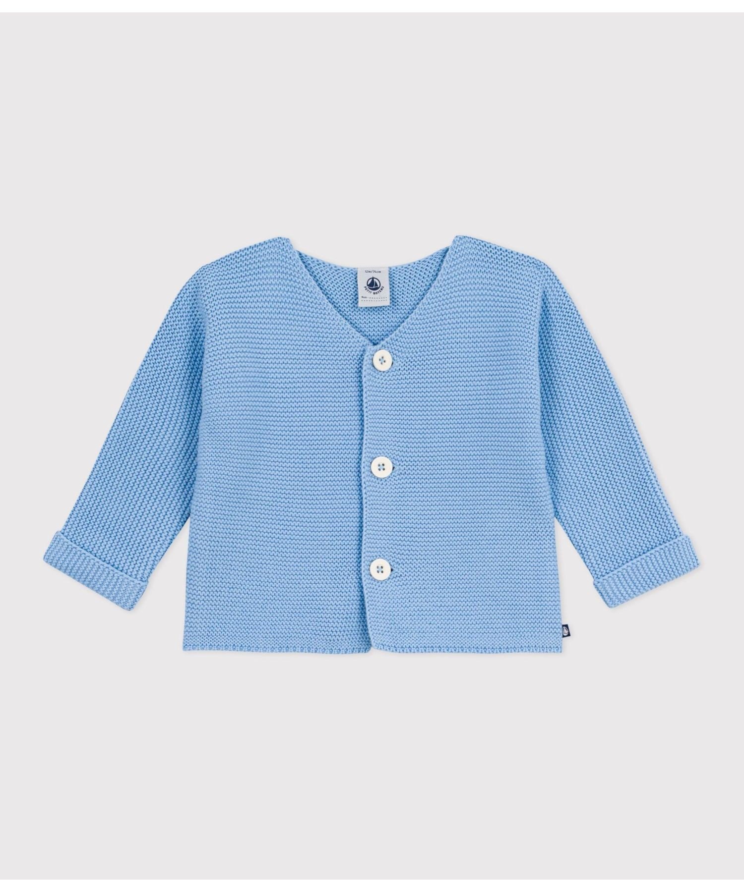 Кардиган, связанный платочной вязкой PETIT BATEAU, Light blue