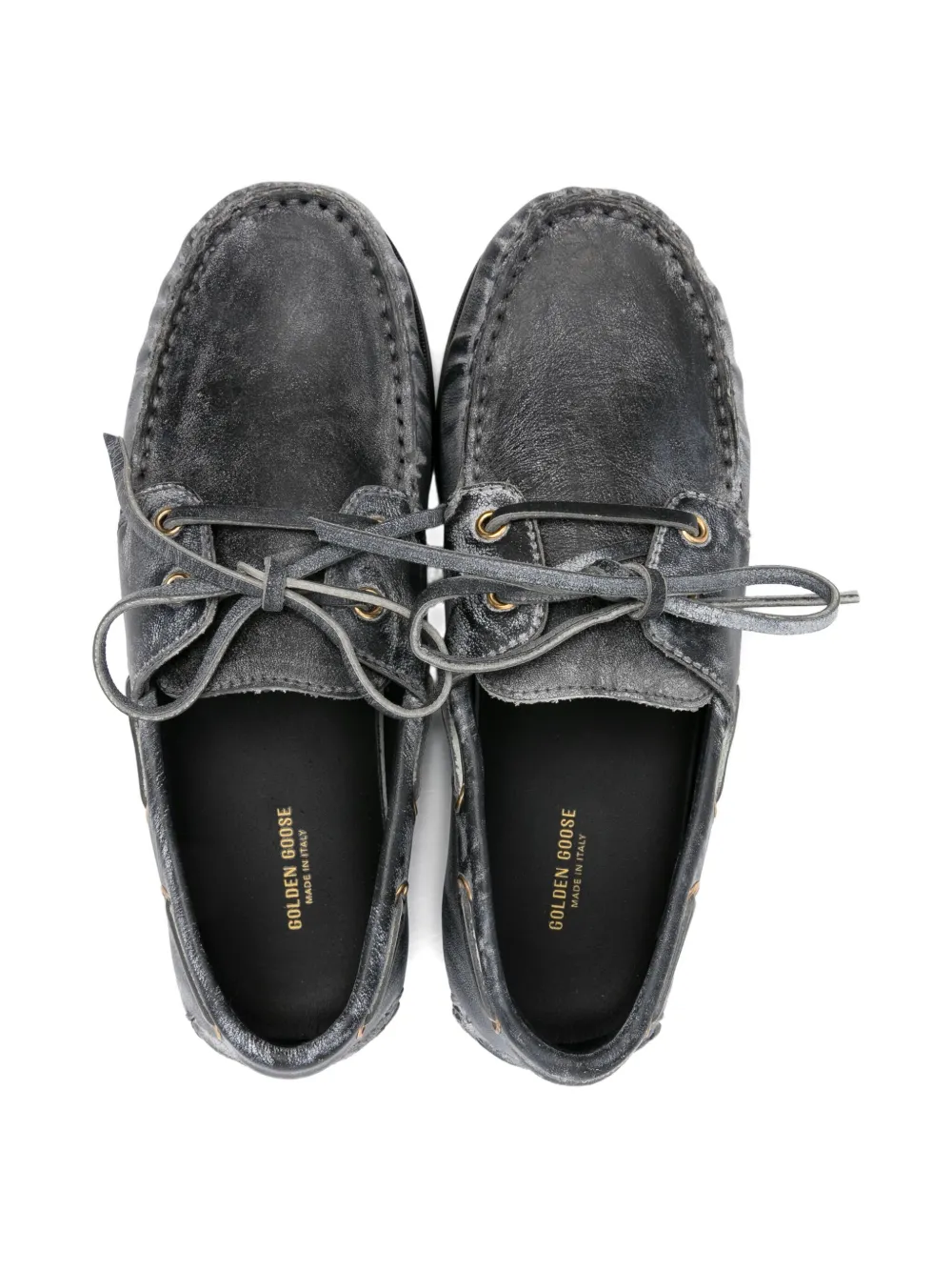 Кожаные мокасины на шнуровке Golden Goose Kids, черный — фото 3