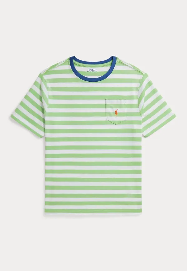 Футболка из полосатого хлопкового трикотажа с карманом и принтом Polo Ralph Lauren, Lime/White — фото 3