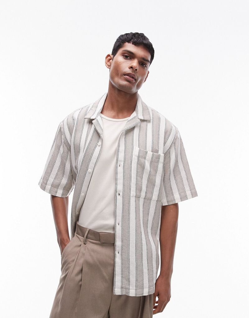 

Текстурная рубашка в красочную полоску с короткими рукавами Topman