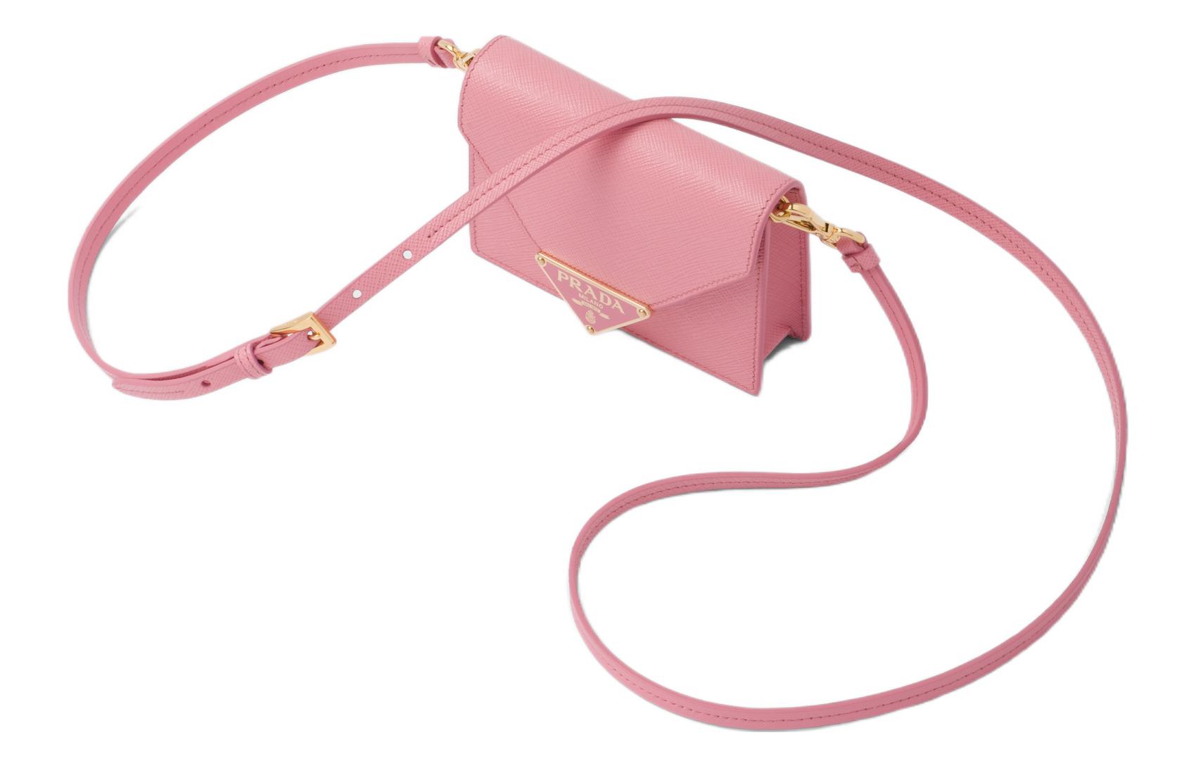 

PRADA Кожаный женский кошелек для карт через плечо с одной лямкой petal pink