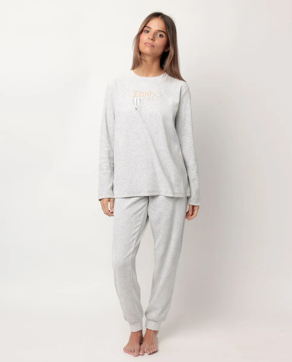 

Длинная женская пижама из хлопкового трикотажа серого цвета Admas