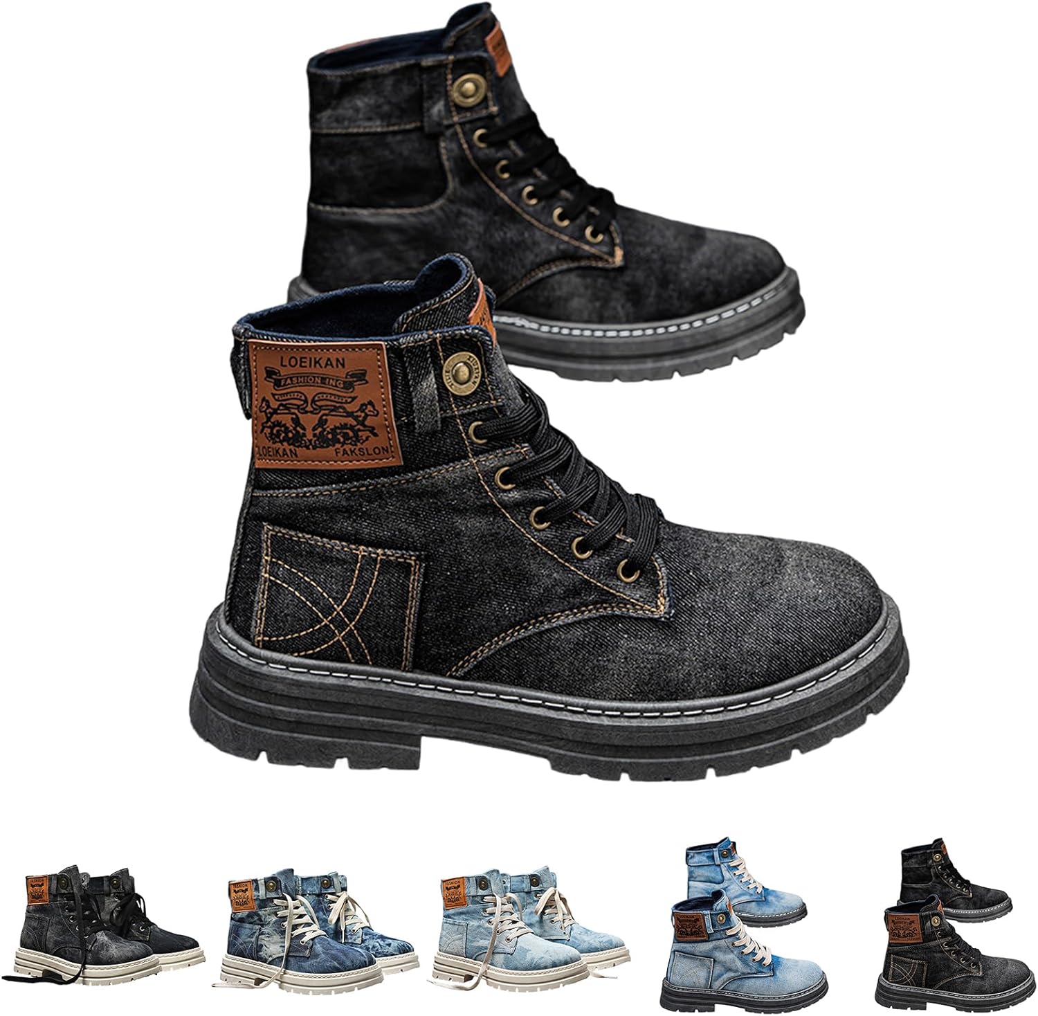 

Мужские модные кроссовки высокие на шнуровке с блестящей отделкой, мотоциклетные ботинки, ретро джинсовый стиль, большие повседневные shoes Gezolligheid, черный