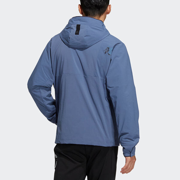Куртка Men's adidas Wj Wv Jkt Martial Arts Series Logo Hooded Fleece Lined Sports Jacket Sky Blue, синий — фото 3