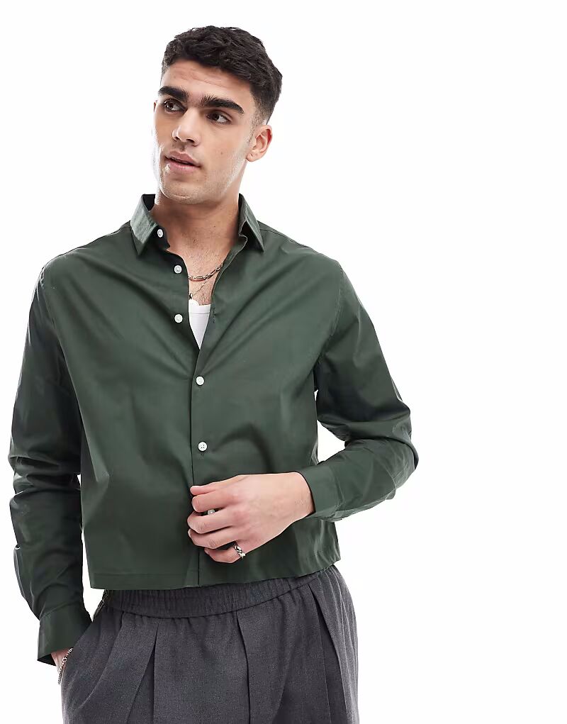 

Укороченная рубашка из поплина ASOS DESIGN цвета хаки