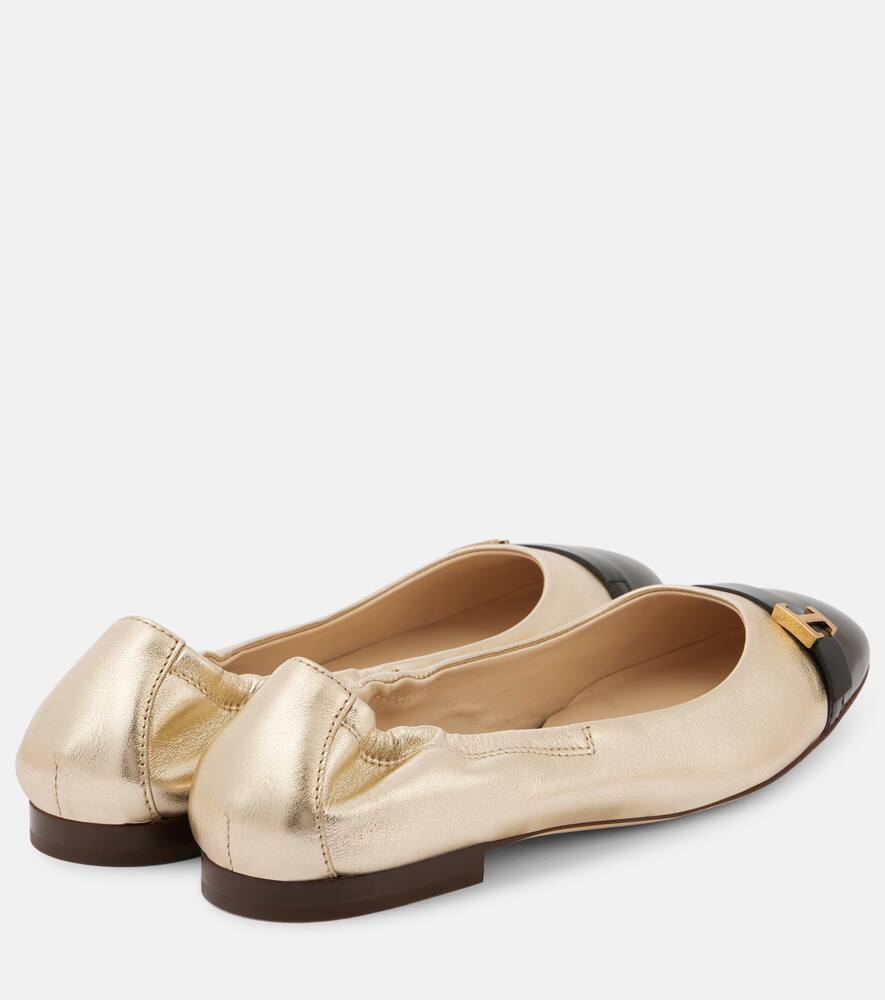 Балетки из металлизированной кожи Tod's, B999 (Nero)+B008 (B.Co Lana) — фото 3