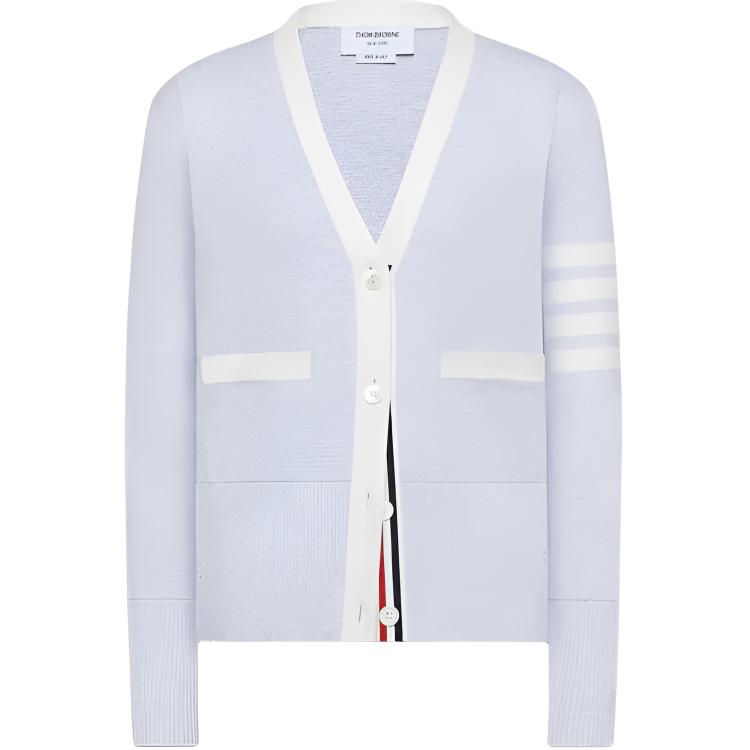 

Кардиган с полосками и передним карманом THOM BROWNE, светло-синий