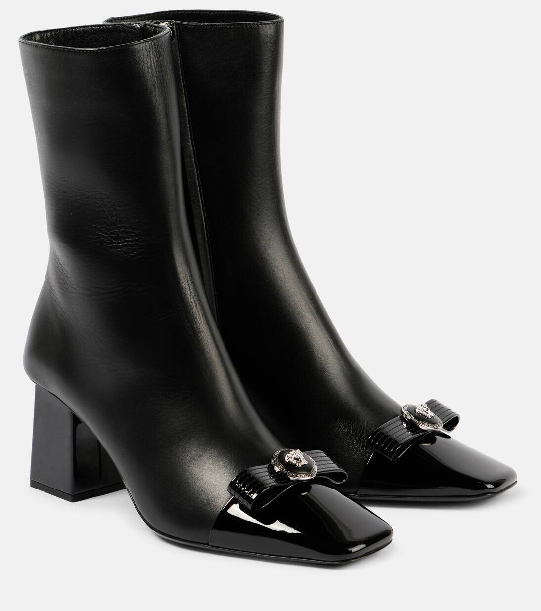 Ботильоны кожаные Gianni Ribbon 70 Versace, цвет black-palladium