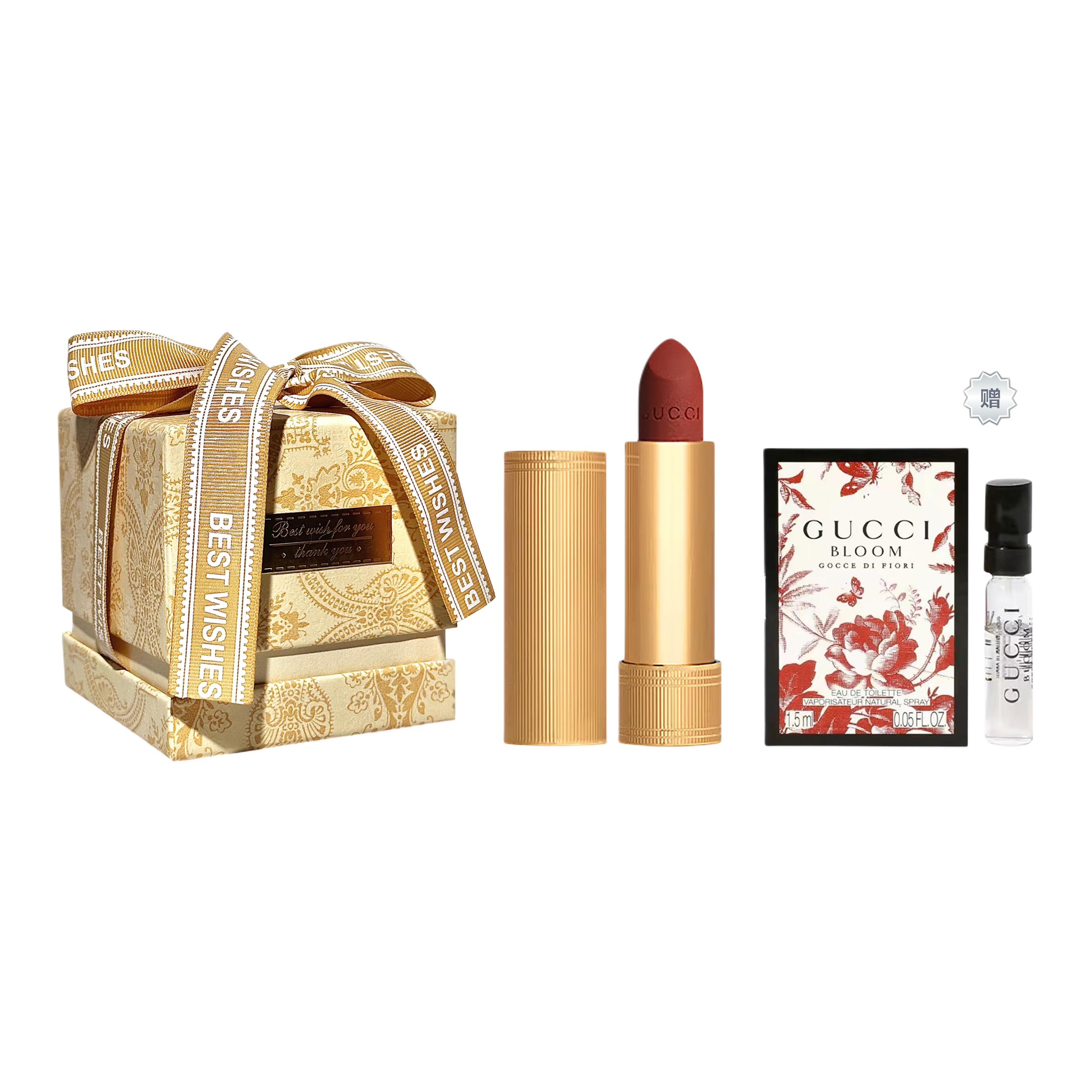 Подарочный набор Gucci: помада Rouge à Lèvres Mat 208 Love Argentina + пробник туалетной воды Gucci Bloom Gocce di Fiori — фото 3