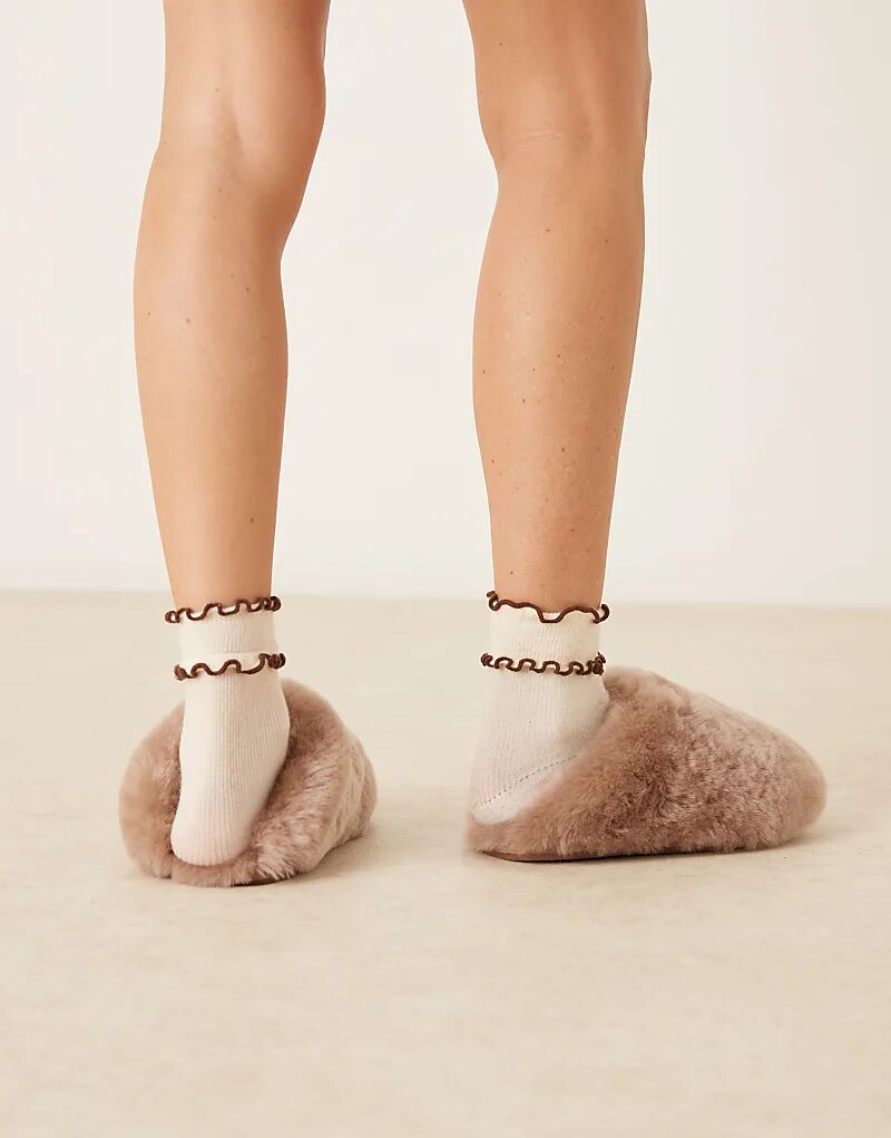 Мюли Zori из овчины премиум-класса ASOS DESIGN серо-коричневого цвета — фото 4