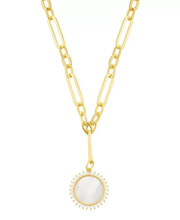 

Y-Образное ожерелье с золотым перламутром и кубическим цирконием в форме диска-ореола Adornia, white