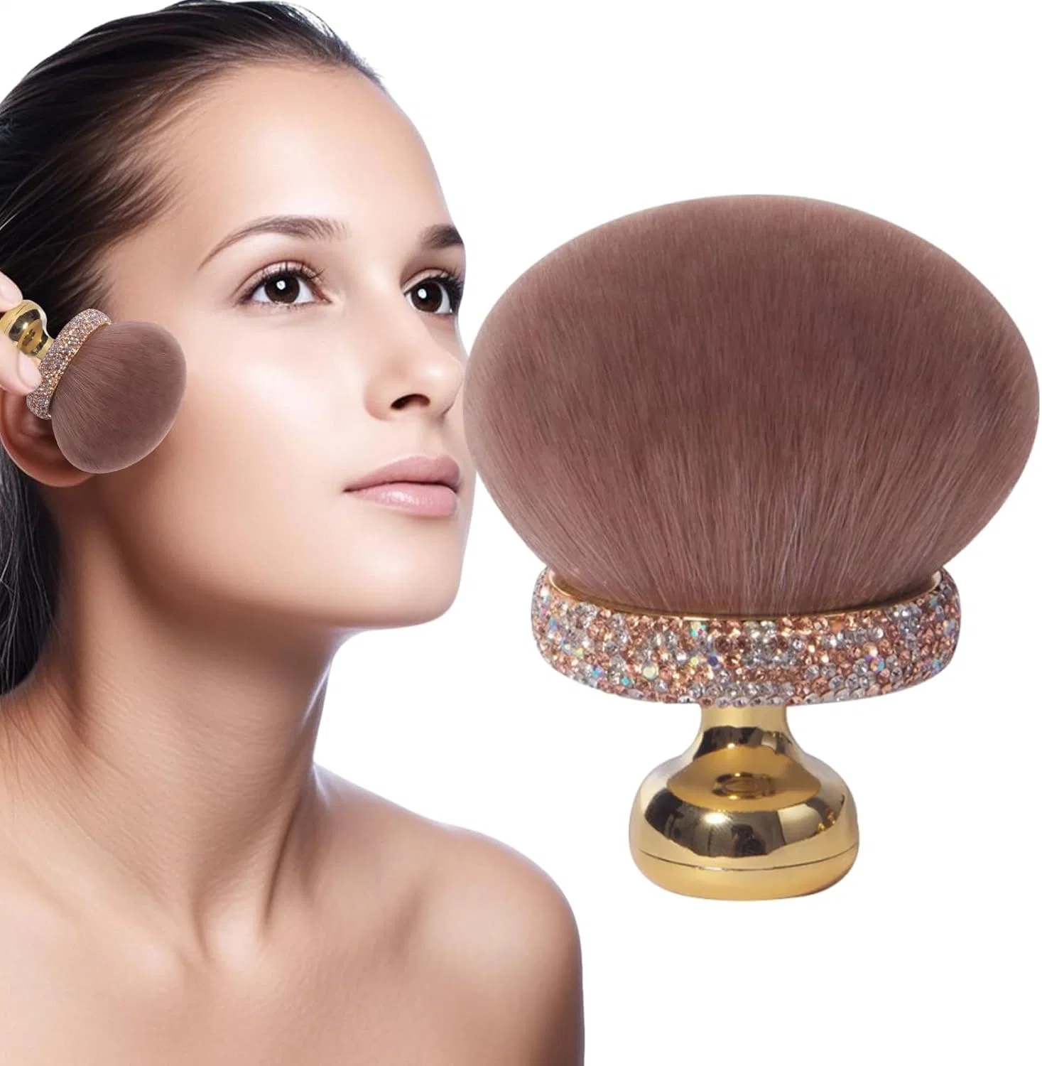 Кисть для пудры Mushroom, искусственный ворс, золотая