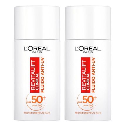 

L'Oréal Paris Revitalift Clinical Anti-UV Face Fluid SPF 50+ Солнцезащитный крем с технологией Netlock Формула с витамином С Антиоксидантный и антивозрастной эффект Ультралегкий