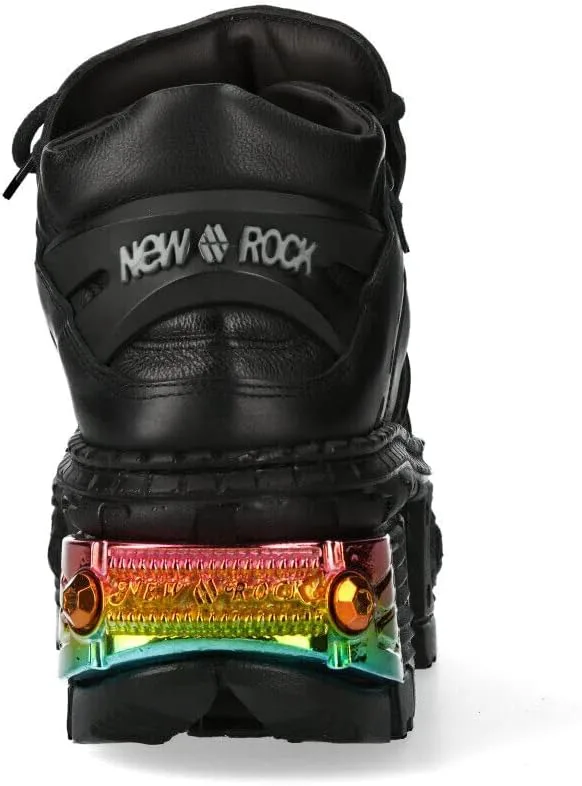 Новые ботинки New Rock WALL106-S23 унисекс из черной металлической кожи с платформой в готическом стиле, черный — фото 2