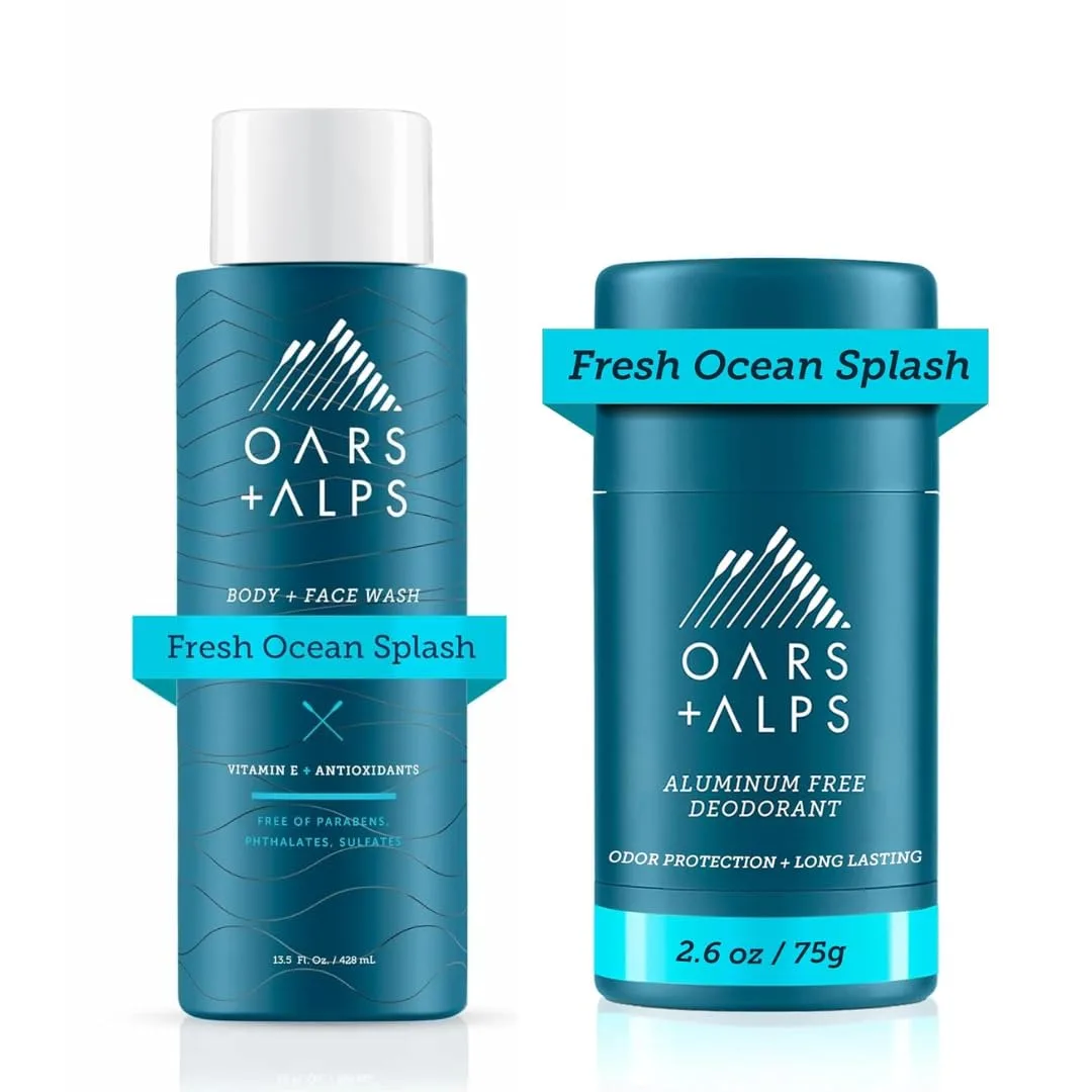 Увлажняющий гель для душа и лица для мужчин Oars + Alps и дезодорант без алюминия, аромат «Освежающий морской всплеск», white